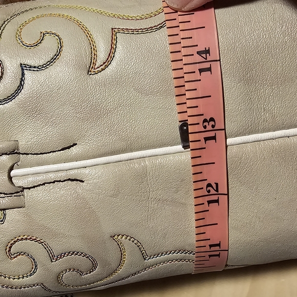 Womens Sz 7.5 Boulet Heeled Cream Leather Cowboy Boots - Picture 15 of 17